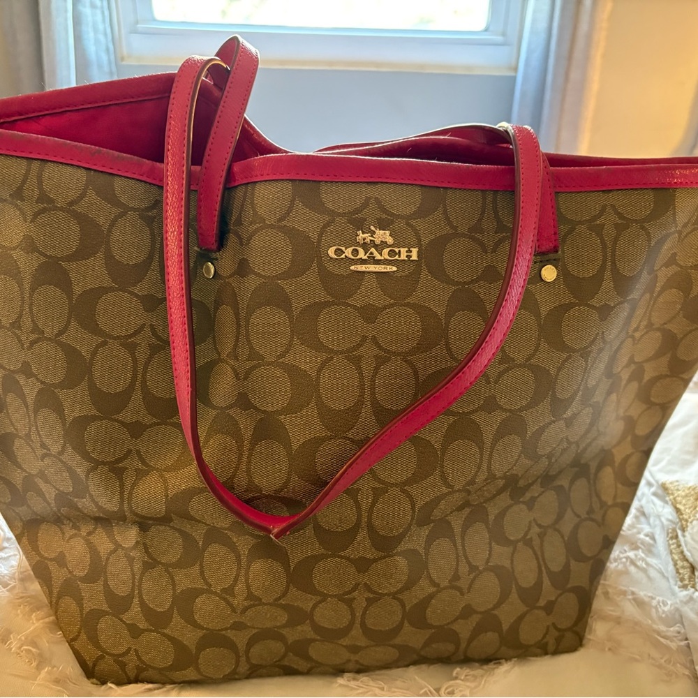 Coach Tan and Pink Signature Tote